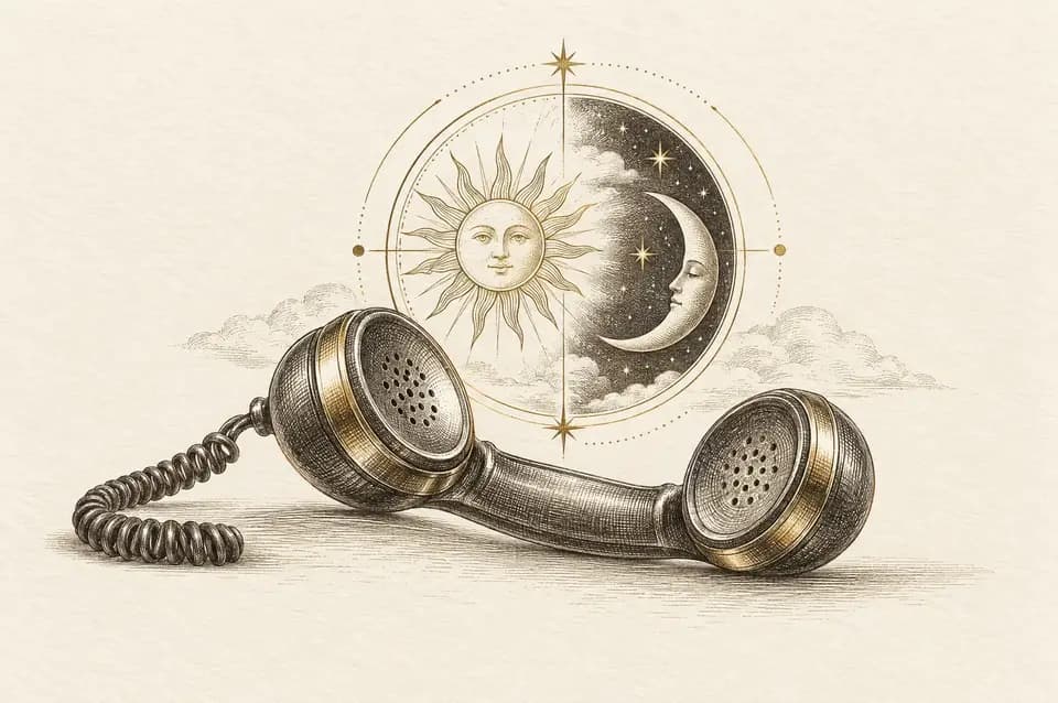 Gravur eines Telefonhörers mit Sonne und Mond